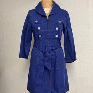 NWT 2000s Y2K Deadstock Tullette Zip Front Button Cotton Coat Blue Large